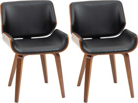 Conjunto de 2 Cadeiras de Jantar com Pés de Madeira Estofadas em Couro Sintético Encosto Curvado 53x54x81 cm Preto