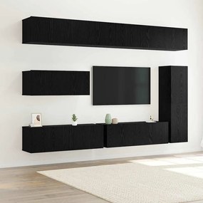 vidaXL Conjunto de Painéis para TV com 7 peças - Montado na parede - Feito de madeira de carvalho preto