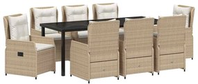 Conjunto de Jantar de Jardim 9 Peças Bege em Rattan Sintético