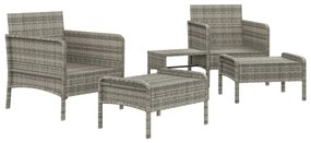 5 pcs conjunto lounge de jardim c/ almofadões vime PE cinzento