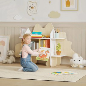 Estante infantil para arrumação de brinquedos e livros, com 6 compartimentos, 120 x 28 x 72,2 cm, em madeira natural