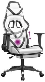 Cadeira gaming massagens c/ apoio pés couro artif. Branco/preto