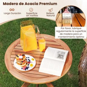 Mesa jardim para exterior redonda Madeira de Acácia com tampo ranhurado e base em forma de X  70cm Natural