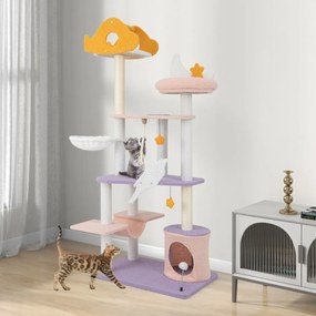 Arranhador para gatos de 167 cm com postes de arranhar cobertos de sisal Plataforma coberta de sisal Poleiro de pelúcia em forma de avião Corda de sis