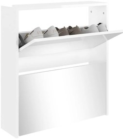 Sapateira c/ espelho 2 divisórias 63x17x67 cm branco brilhante