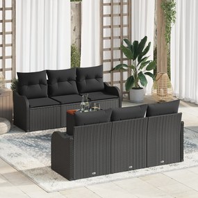 vidaXL Conjunto de Sofá de Jardim de 7 Peças com Almofadas Rattan Preto Acácia