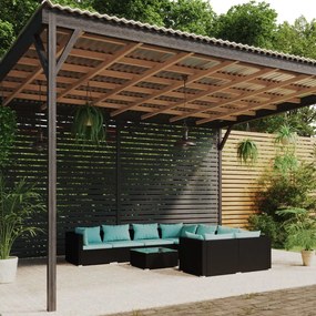 vidaXL 9 pcs conjunto lounge de jardim c/ almofadões vime PE preto