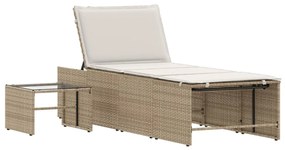 Espreguiçadeiras modulares com mesa 2 pcs vime PE bege