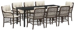Conjunto de Jantar de Jardim com 9 Peças com Almofadas Marrom em Ratta
