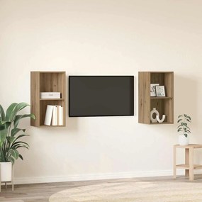 Gabinete de TV de Parede 2 pcs Carvalho Artesanal