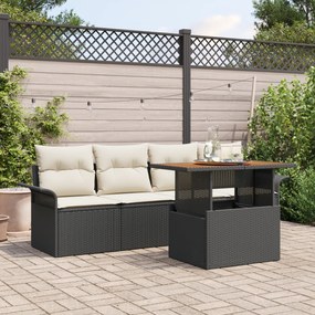 Conjunto de Sofás de Jardim vidaXL 5 Peças com Almofadas Preto Vime PE