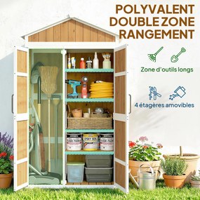 Abrigo de jardim 105 x 55 x 179 cm com telhado metálico e porta dupla para ferramentas de jardinagem  - Natural