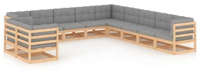 vidaXL 11 pcs conjunto lounge de jardim c/ almofadões pinho maciço
