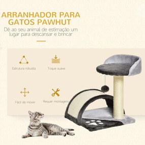 PawHut Árvore Arranhador para Gatos de 2 Níveis com Poste e Tapete de Arranhar Cama e Bola Suspensa 35,5x37x46 cm Cinza