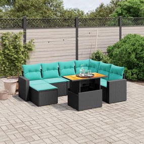 vidaXL 8 pcs conjunto de sofás p/ jardim c/ almofadões vime PE preto