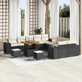 Conjunto de Sofá de Jardim vidaXL 13 Peças com Almofadas Preto Rattan Poliéster Acácia