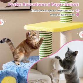 Arranhador para gatos 75 x 40 x 154 cm com tema de elefante com cama acolchoada, postes de sisal, 2 condomínios para interior azul