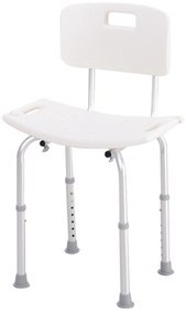 HOMCOM Cadeira para Duche Antiderrapante com Altura Ajustável em 8 Níveis Cadeira de Banho 50,6x43x71-88 cm Branco