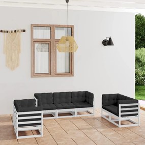 vidaXL 7 pcs conjunto lounge de jardim c/ almofadões pinho maciço