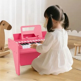 Teclado de piano para crianças 38 x 23 x 27 cm com 25 teclas digital em madeira com velocidade e volume ajustáveis Modo de ensino Rosa