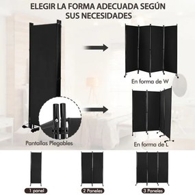 Biombo de 4 painéis com rodas Telas de privacidade Divisória para escritório em casa 225 x 30 x 173 cm Preto