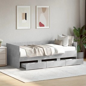 Sofá-cama com gavetas sem colchão 90x200 cm cinzento cimento