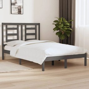 Estrutura de cama dupla pequena 120x190 cm madeira maciça cinza
