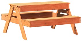 Mesa piquenique c/ caixa areia infan. pinho maciço castanho-mel