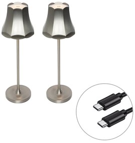 LED Conjunto de 2 Candeeiros de Mesa Retro Gunmetal Recarregáveis IP44 - Granny Retro