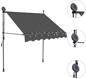 Toldo retrátil manual com LED 200 cm antracite