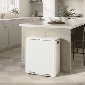 Caixote do lixo 58,5 x 37 x 64 cm com dois compartimentos de 30 litros, pedal com fecho suave e baldes interiores Branco