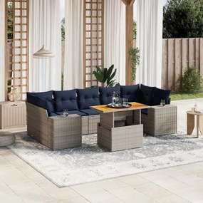 vidaXL 8 pcs conjunto sofás p/ jardim c/ almofadões vime PE cinzento