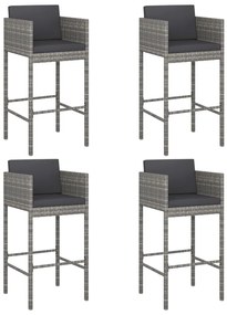 5 pcs conjunto de bar para jardim c/ almofadões vime PE cinza