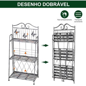 Suporte para Plantas Dobrável Suporte para Vasos de Plantas de 3 Níveis com Estrutura de Metal 44x25x96 cm Prata