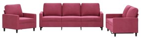 3 pcs conjunto de sofás com almofadões veludo vermelho tinto