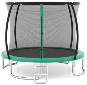 Trampolim exterior Ø305 cm com escada redondo com rede de segurança, cobertura de borda e estrutura metálica Verde