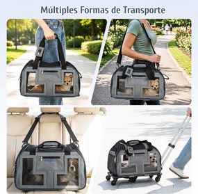 Transportadora para Animais com Carrinho Removível, 47 x 31,5 x 37 cm, Pega Telescópica Ajustável, Azul