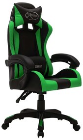 Cadeira estilo corrida luzes LED RGB couro artif. verde/preto