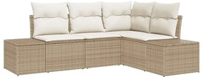 Conjunto de Sofá de Jardim 4 Peças com Almofadas Bege em Rattan Sintét
