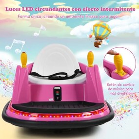 Carrinho choques eletrico para crianças 6V, giratório em 360° com luzes e música, , 57 x 75 x 42 cm, rosa