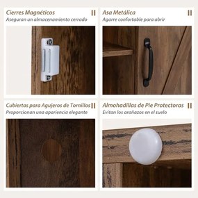 Mesa apoio, mesa cabeçeira Rústica 60 x 60 x 61 cm com Estação de Carregamento, com Porta Deslizante para Quarto e Sala cor Carvalho rústico