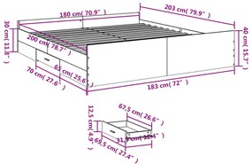 Estrutura de cama c/ gavetas derivados de madeira cinza-cimento
