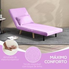 Sofá Cama Individual  Estofado em Linho com Encosto Ajustável em 5 Posições e Almofada Sofá Cama Pequeno 72x75x85 cm Rosa