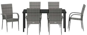 Conjunto de Jantar para Jardim 7 pcs Cinzento Rattan de PE