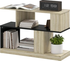 Mesa auxiliar em forma de S, com 3 prateleiras de arrumação, 90 x 30 x 61 cm, efeito de madeira natural preta