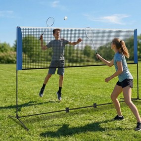 Conjunto de badminton com rede ajustável de 510 cm, 2 penas e bolsa de transporte, para uso em casa, no exterior, na praia e no jardim Azul e Preto