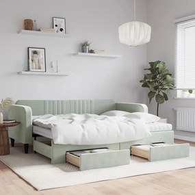 vidaXL Sofá-cama c/ gavetão e gavetas 90x200 cm veludo cinzento-claro