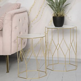 CONJUNTO DE 2 MESAS DE APOIO DOURADO Ø 37X47-31X42 CM