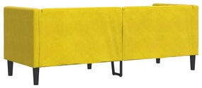 Sofá chesterfield com rolos 3 lugares veludo amarelo