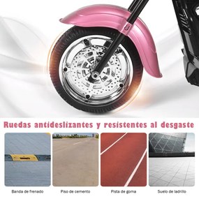 Motocicleta estilo chopper para crianças,  movida a bateria 6v com música Rosa